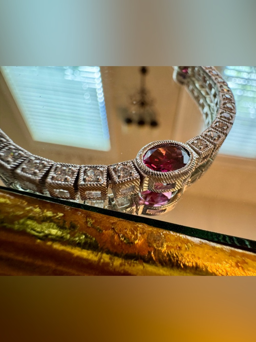 Judith Ripka Elegant Sterling Silver Tennis Necklace with Garnet Gemstones 20”